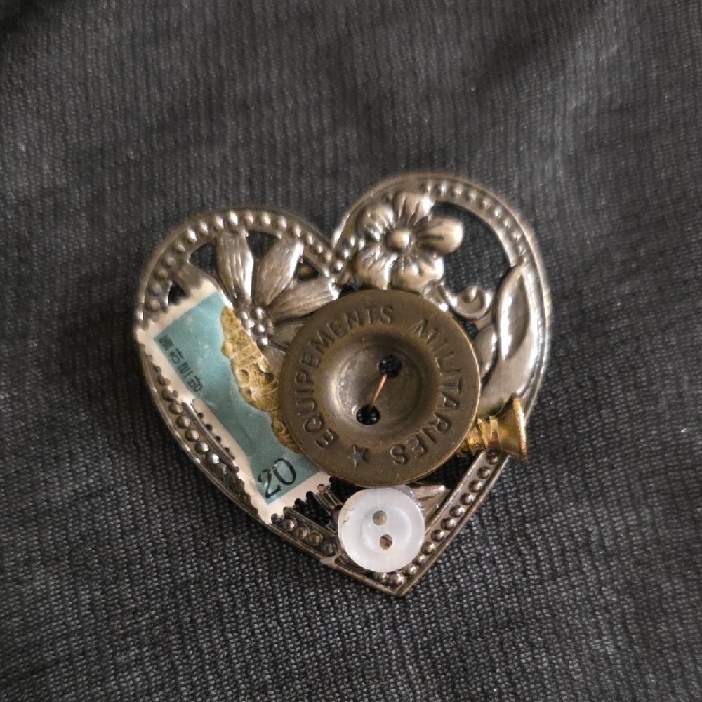 Vintage Heart Brooch with Button Detail
